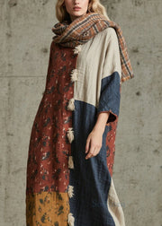 Plus Size Print Patchwork Cotton Maxi Dresses Fall