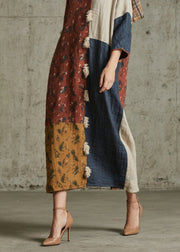 Plus Size Print Patchwork Cotton Maxi Dresses Fall