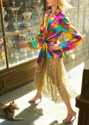 Plus Size Rainbow Asymmetrical Tie Dye Silk Jacket Spring