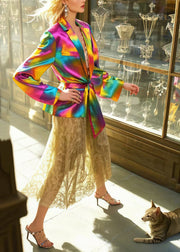 Plus Size Rainbow Asymmetrical Tie Dye Silk Jacket Spring