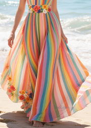 Plus Size Rainbow Striped Exra Large Hem Chiffon Beach Dresses Summer