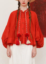 Plus Size Red Button Solid Cotton Shirt Fall