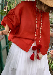 Plus Size Red Button Solid Cotton Shirt Fall