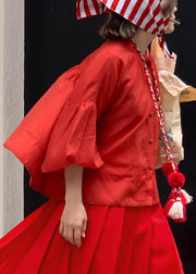 Plus Size Red Button Solid Cotton Shirt Fall