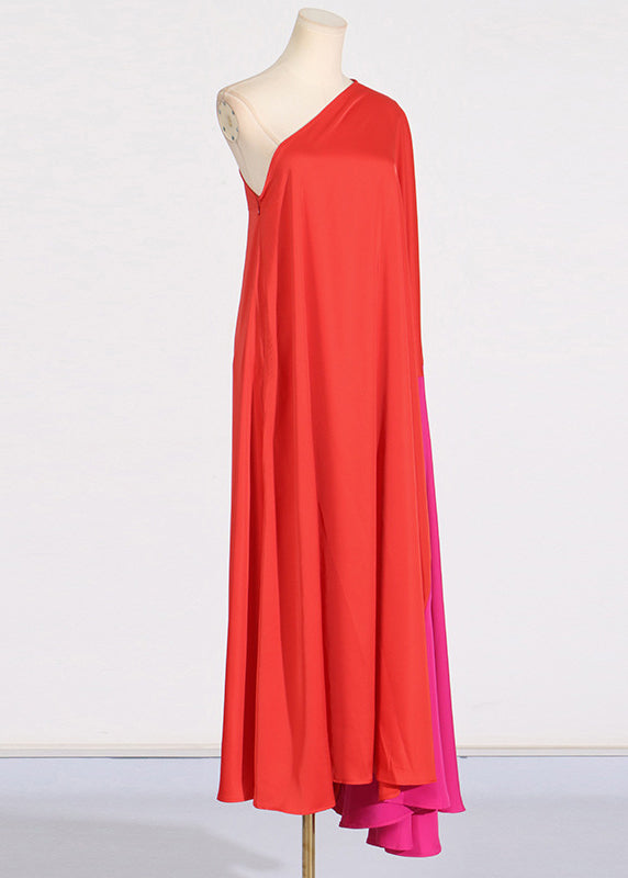 Plus Size Red One Shoulder Patchwork Maxi Dress Summer