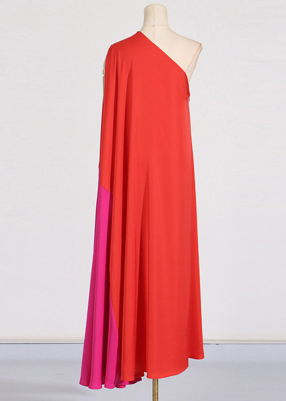 Plus Size Red One Shoulder Patchwork Maxi Dress Summer