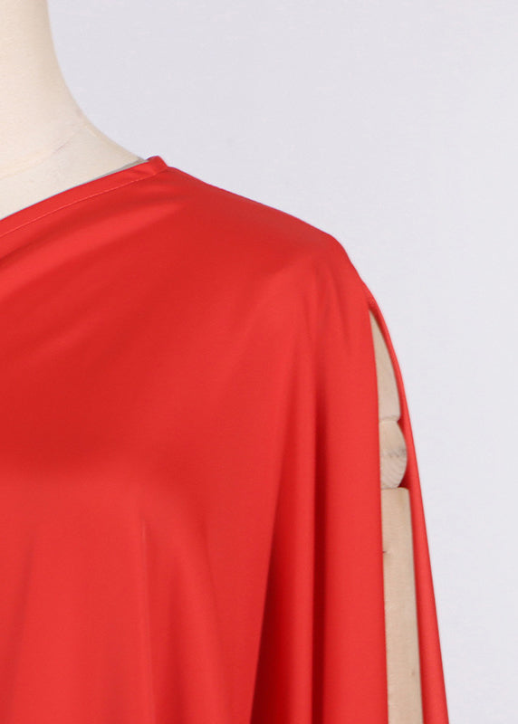 Plus Size Red One Shoulder Patchwork Maxi Dress Summer