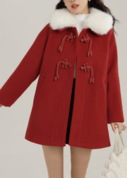 Plus Size Red Oversized Chinese Button Woolen Coats Winter