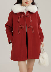 Plus Size Red Oversized Chinese Button Woolen Coats Winter