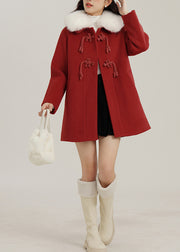 Plus Size Red Oversized Chinese Button Woolen Coats Winter