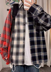 Plus Size Red Peter Pan Collar Plaid Cotton Men's Shirts Spring