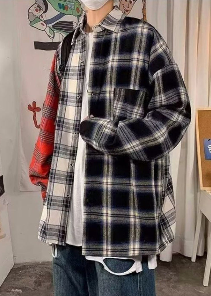 Plus Size Red Peter Pan Collar Plaid Cotton Men&