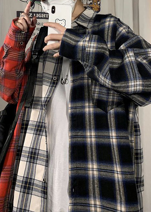 Plus Size Red Peter Pan Collar Plaid Cotton Men&