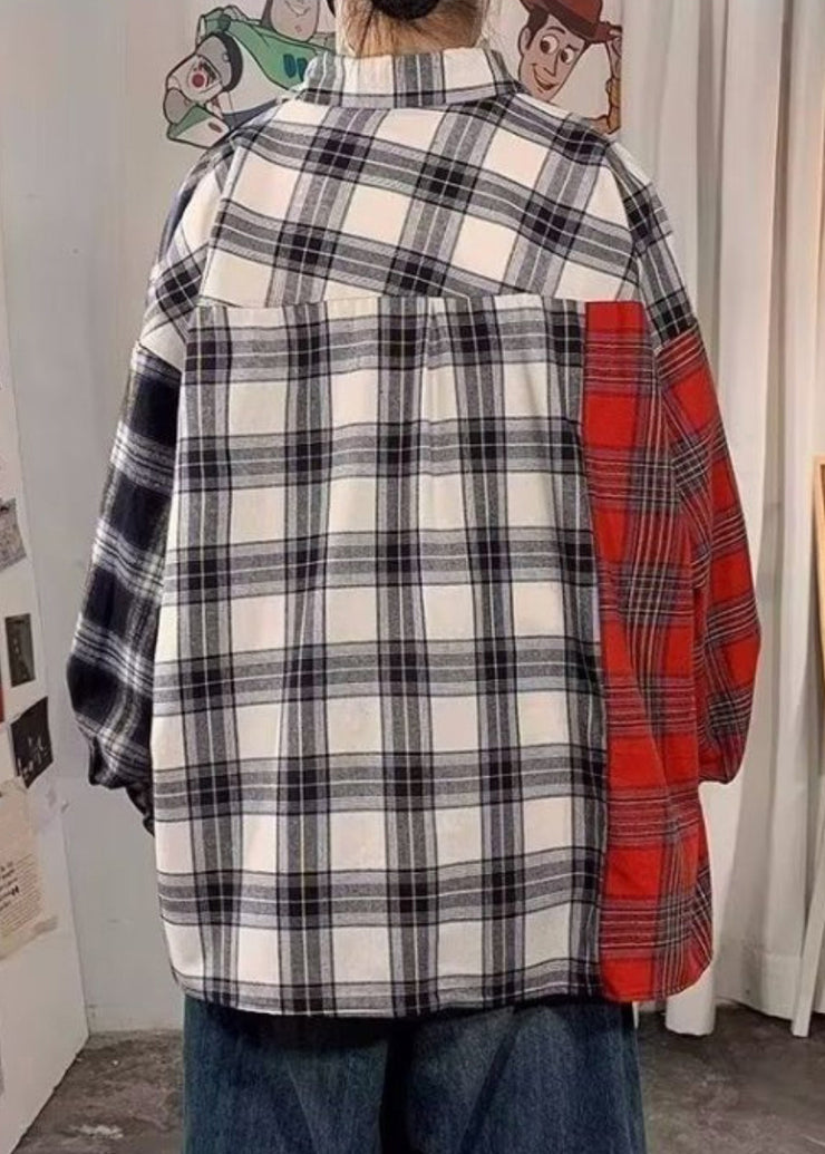 Plus Size Red Peter Pan Collar Plaid Cotton Men&