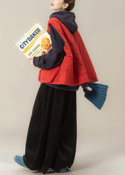 Plus Size Red Pockets Drawstring Waistcoat And Black Wide Leg Pants Two-Piece Set Sleeveless