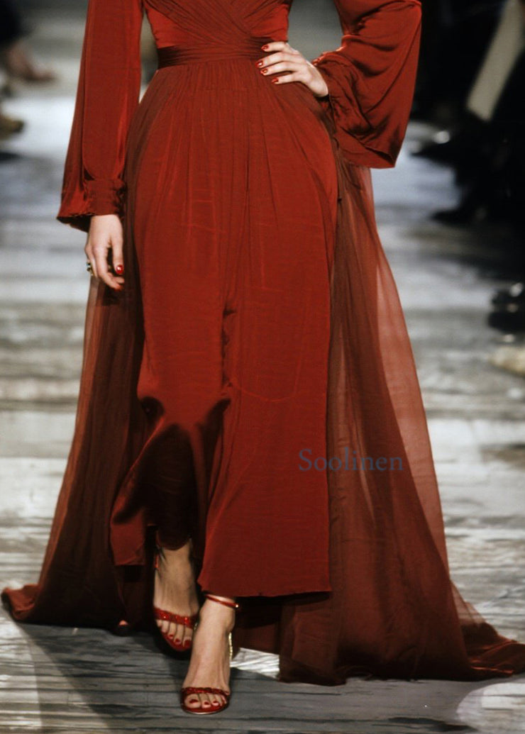 Plus Size Red V Neck Patchwork Cotton Party Dress Fall