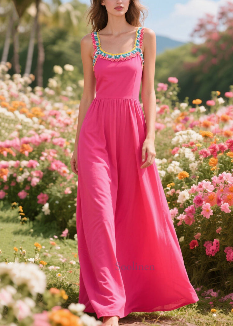 Plus Size Rose Patchwork Lace Cotton Robe Dresses Summer