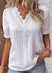 Plus Size Solid Color Hollow Out Spandex Shirts Summer