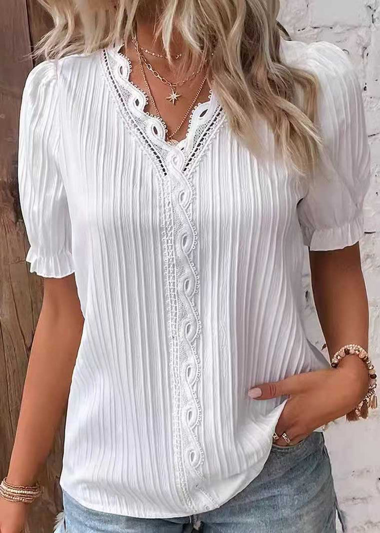 Plus Size Solid Color Hollow Out Spandex Shirts Summer