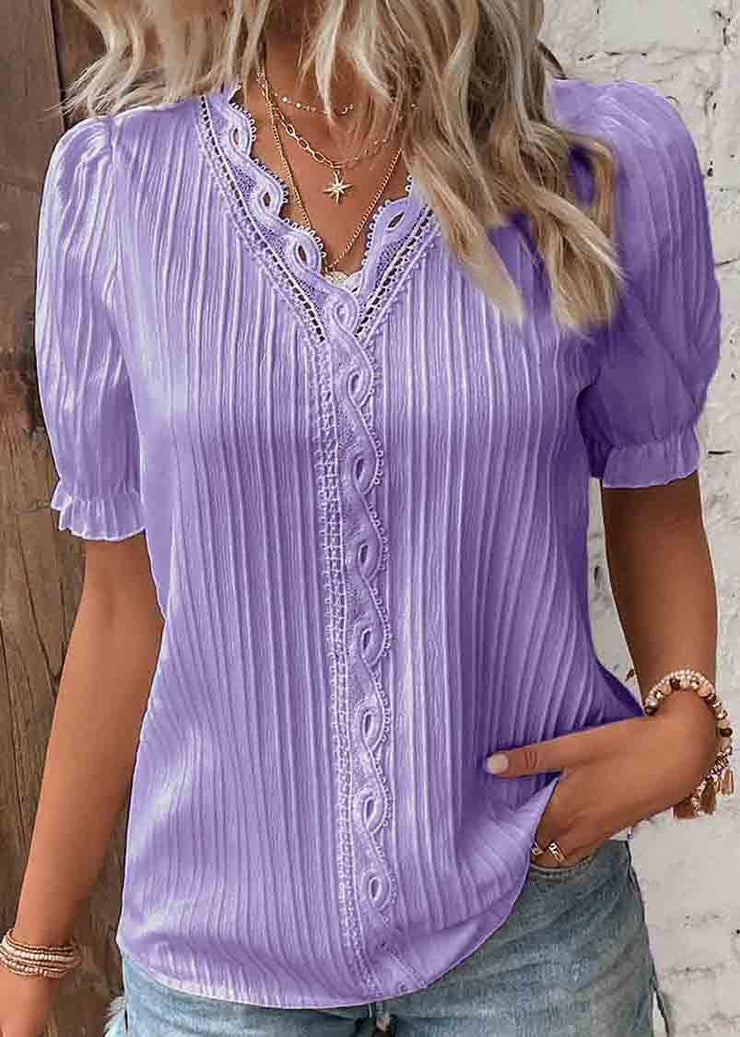 Plus Size Solid Color Hollow Out Spandex Shirts Summer