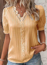 Plus Size Solid Color Hollow Out Spandex Shirts Summer