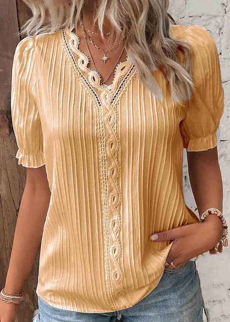 Plus Size Solid Color Hollow Out Spandex Shirts Summer
