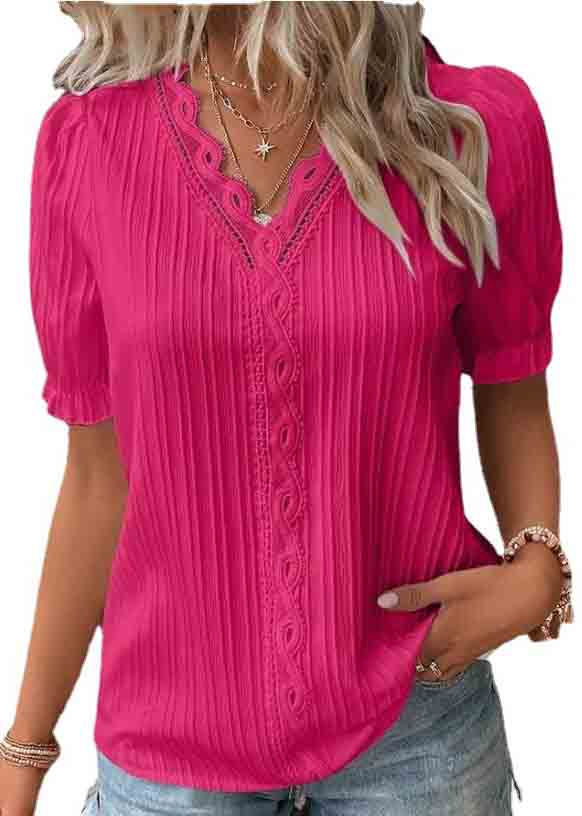 Plus Size Solid Color Hollow Out Spandex Shirts Summer