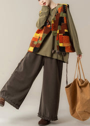 Plus Size V Neck Patchwork Waistcoat ,Top And Pants Three Pieces Set Fall