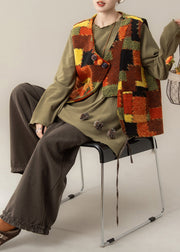 Plus Size V Neck Patchwork Waistcoat ,Top And Pants Three Pieces Set Fall