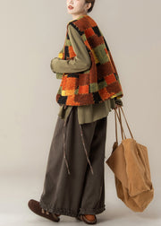 Plus Size V Neck Patchwork Waistcoat ,Top And Pants Three Pieces Set Fall