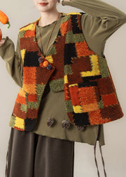 Plus Size V Neck Patchwork Waistcoat ,Top And Pants Three Pieces Set Fall