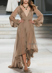 Plus Size V Neck Wrinkled Patchwork Cotton Maxi Dresses Fall