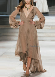 Plus Size V Neck Wrinkled Patchwork Cotton Maxi Dresses Fall