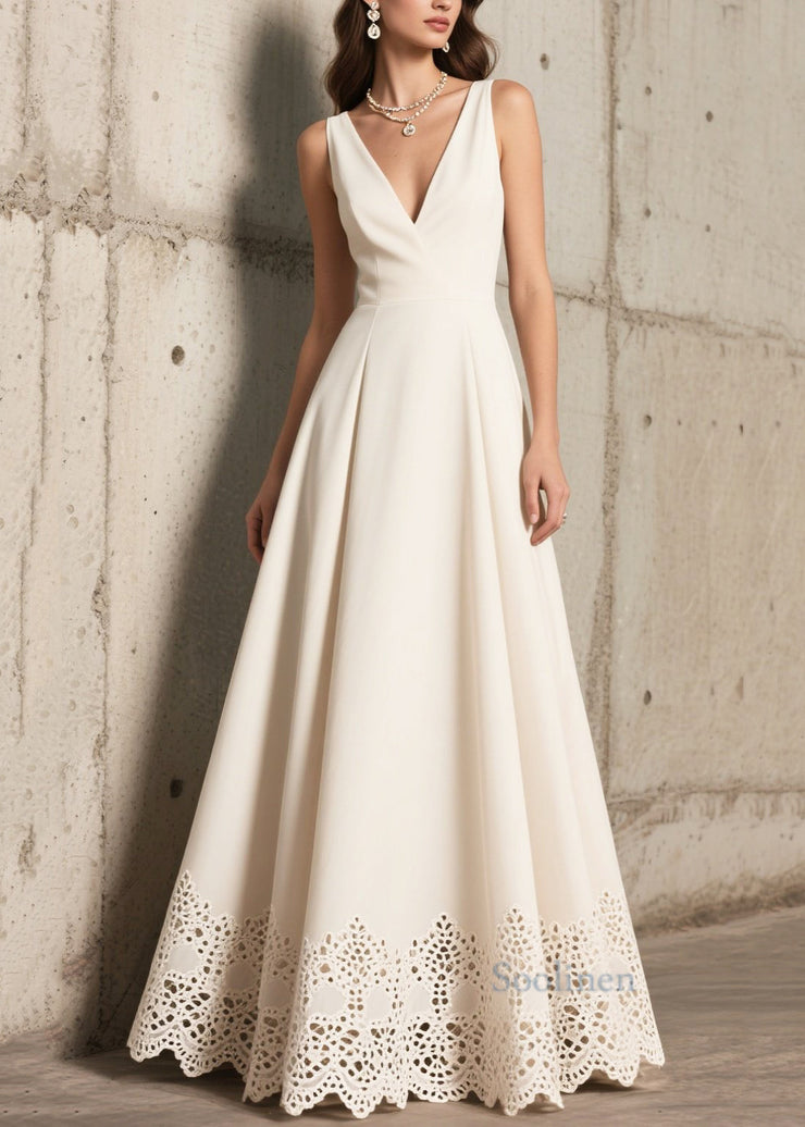 Plus Size White Exra Large Hem Hollow Out Chiffon Dinner Dress Summer