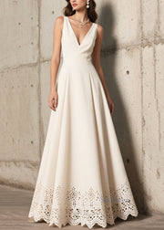 Plus Size White Exra Large Hem Hollow Out Chiffon Dinner Dress Summer