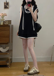 Plus Size White Hooded Cotton Three Pieces Set Summer