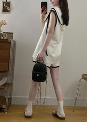 Plus Size White Hooded Cotton Three Pieces Set Summer