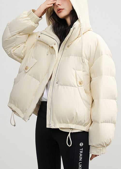 Plus Size White Hooded Pockets Drawstring Duck Down Down Coats Winter