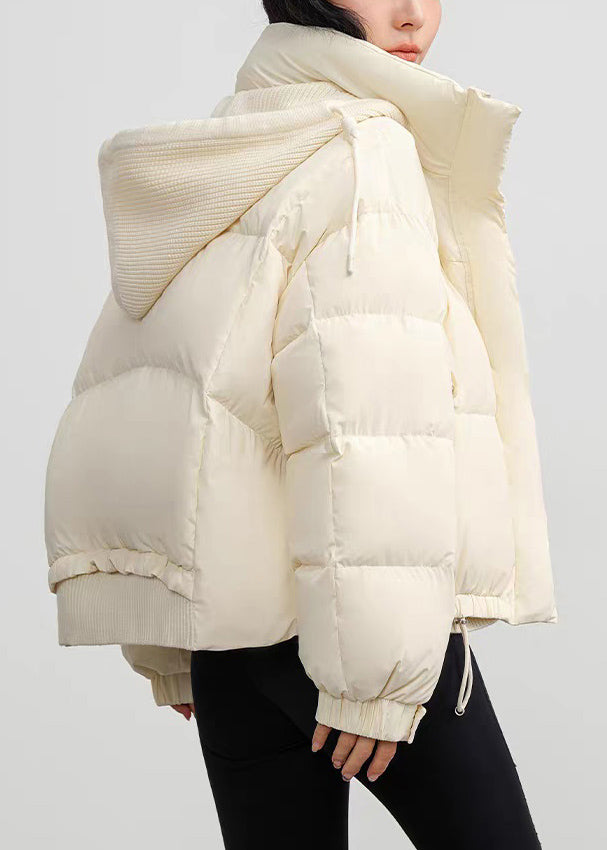 Plus Size White Hooded Pockets Drawstring Duck Down Down Coats Winter