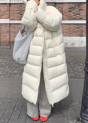 Plus Size White Hooded Zippered Pockets Duck Down Long Coat Winter