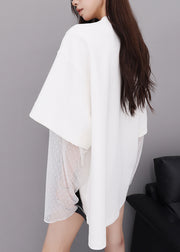Plus Size White O Neck Lace Patchwork Cotton T Shirts Fall