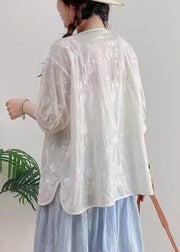 Plus Size White Oversized Jacquard Cotton Top Summer