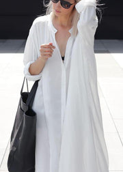 Plus Size White Oversized Side Open Cotton UPF 50+ Long Shirts Summer