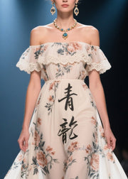 Plus Size White Print Exra Large Hem Chiffon Strapless Dress Summer
