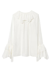 Plus Size White V Neck Ruffled Patchwork Chiffon Top Fall