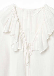 Plus Size White V Neck Ruffled Patchwork Chiffon Top Fall