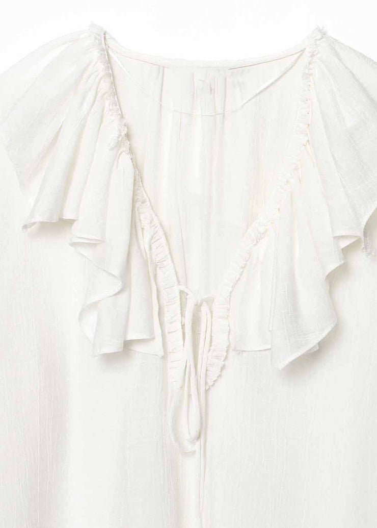 Plus Size White V Neck Ruffled Patchwork Chiffon Top Fall