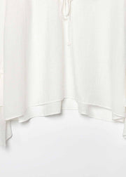 Plus Size White V Neck Ruffled Patchwork Chiffon Top Fall