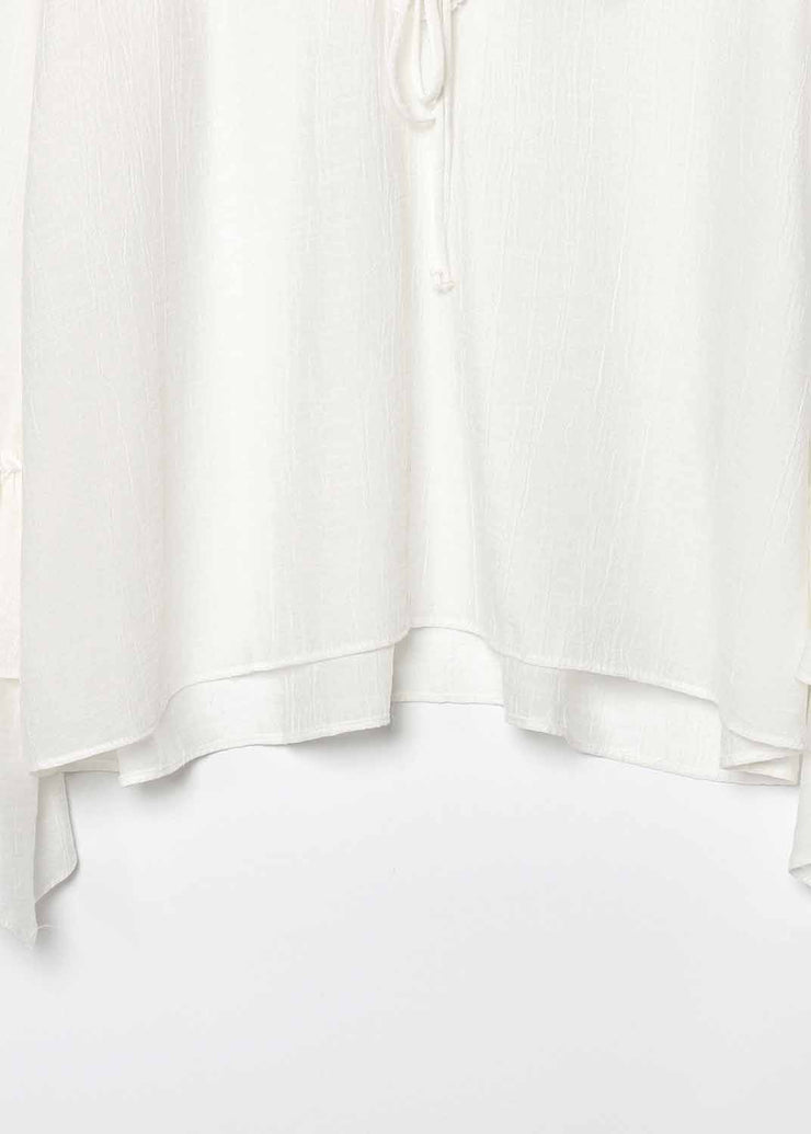 Plus Size White V Neck Ruffled Patchwork Chiffon Top Fall