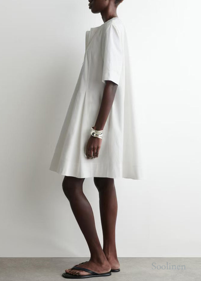 Plus Size White Zip Up Cotton Day Dress Half Sleeve